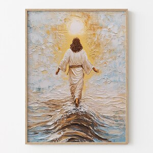 Jesus Walks on Water DIGITAL DOWNLOAD, Watercolor Wall Art, Modern Jesus Bible Printable Wall Art, Digital Print Art, Bible Christian Gift