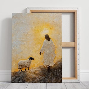 Jesus and the Lost Sheep Art: Minimalist Christian Painting (Digital Download)