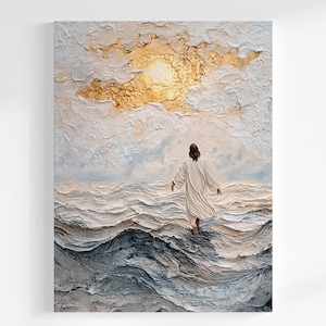 Jesus Walks on Water DIGITAL DOWNLOAD, Watercolor Wall Art, Modern Jesus Bible Printable Wall Art, Digital Print Art, Bible Christian Gift