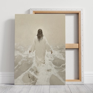 Jesus Walks on Water DIGITAL DOWNLOAD, Watercolor Wall Art, Modern Jesus Bible Printable Wall Art, Digital Print Art, Bible Christian Gift