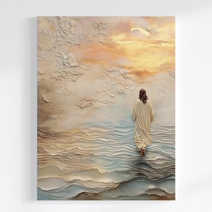 Jesus Walks on Water DIGITAL DOWNLOAD, Watercolor Wall Art, Modern Jesus Bible Printable Wall Art, Digital Print Art, Bible Christian Gift