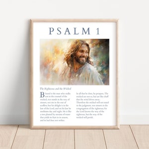 Psalm 1 Wall Art, Psalm 1 Print, Bible Verse Poster, Christian Printable Wall Decor, The 1st Psalm, Vintage Scripture Bible Verse Print