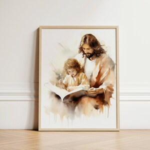 Jesus Teaching Child, Jesus Portrait, Jesus Painting, Jesus print, Jesus Wall Art, Jesus Art, White Jesus, Jesus Watercolor, Home Decor