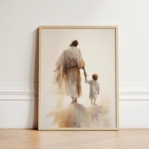 Christ with Boy, Jesus Portrait, Jesus Painting, Jesus Print, Jesus Art, Jesus Wall Art, Jesus Faceless, Jesus Watercolor, Home Decor