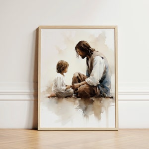 Christ with Boy, Jesus Portrait, Jesus Painting, Jesus Print, Jesus Art, Jesus Wall Art, Jesus Faceless, Jesus Watercolor, Home Decor