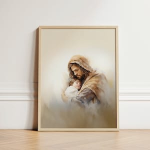 Christ with Boy, Jesus Portrait, Jesus Painting, Jesus Print, Jesus Art, Jesus Wall Art, Jesus Faceless, Jesus Watercolor, Home Decor