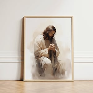 Jesus Praying Print, Jesus Painting, Jesus Poster, Watercolor Wall Art, Jesus Printable Wall Art, Bible Christian Gift, Boho Art, Jesus Art