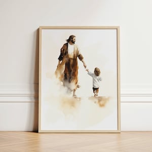 Christ with Boy Print, Jesus Portrait, Jesus Painting, Jesus Print, Jesus Art, Jesus Wall Art, Jesus Faceless, Jesus Watercolor, FOUR SIZES
