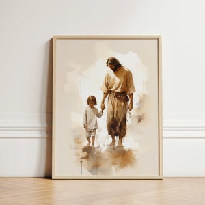 Christ with Boy, Jesus Portrait, Jesus Painting, Jesus Print, Jesus Art, Jesus Wall Art, Jesus Faceless, Jesus Watercolor, Home Decor