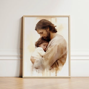 Christ with Boy, Jesus Portrait, Jesus Painting, Jesus Print, Jesus Art, Jesus Wall Art, Jesus Faceless, Jesus Watercolor, Home Decor
