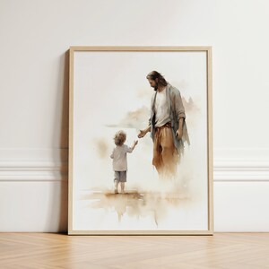 Christ with Child, Jesus Portrait, Jesus Painting, Jesus Print, Jesus Art, Jesus Wall Art, Jesus Faceless, Jesus Watercolor, MULTIPLE SIZES