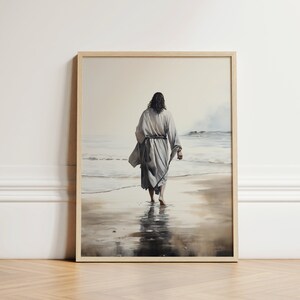 Jesus Walking on Water, Digital Print Download, Watercolor Wall Art, Jesus Printable Wall Art, Bible Christian Gift, Boho Art, Jesus Art