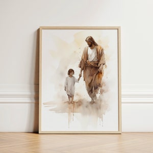 Christ with Boy, Jesus Portrait, Jesus Painting, Jesus Print, Jesus Art, Jesus Wall Art, Jesus Faceless, Jesus Watercolor, Home Decor
