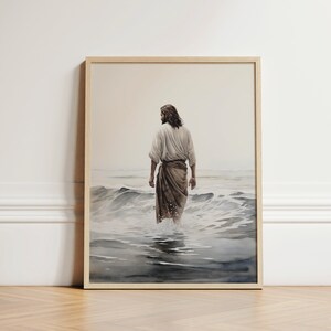 Jesus Walking on Water, Digital Print Download, Watercolor Wall Art, Jesus Printable Wall Art, Bible Christian Gift, Boho Art, Jesus Art