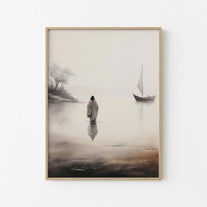 Jesus Walking on Water, Digital Print Download, Watercolor Wall Art, Jesus Printable Wall Art, Bible Christian Gift, Boho Art, Jesus Art