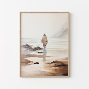 Jesus Walking on Water, Digital Print Download, Watercolor Wall Art, Jesus Printable Wall Art, Bible Christian Gift, Boho Art, Jesus Art