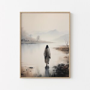 Jesus Walking on Water, Digital Print Download, Watercolor Wall Art, Jesus Printable Wall Art, Bible Christian Gift, Boho Art, Jesus Art