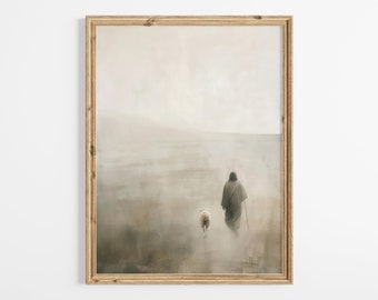 Jesus Leaves The 99, Parable of The Lost Sheep, Good Shepherd, Watercolor Painting, Digital Printable Art, Religious Gift, LDS Home Decor