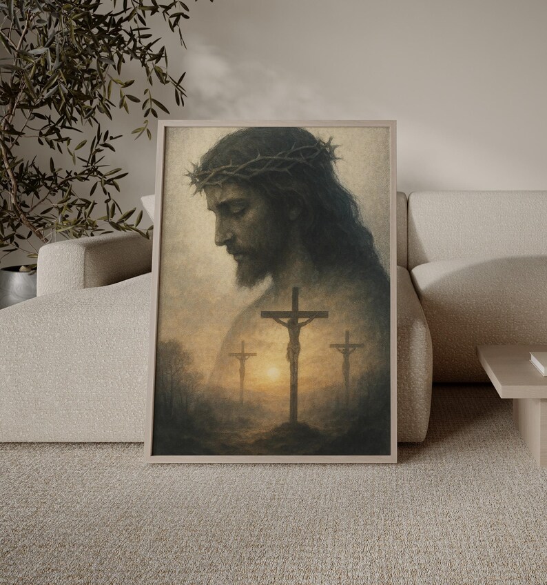 Jesus on the Cross Wall Decor – Christian Art Print, Golgotha Scene ...