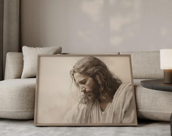 Portrait de Jésus dessiné au crayon : décoration d'intérieur chrétienne, cadeau chrétien, impression d'art mural inspiré de la Bible