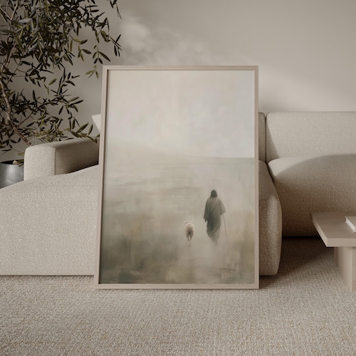 Jesus Leaves The 99 Print – Good Shepherd Watercolor Art, Christian Wall Decor, Faith-Inspired Printable (Digital Download)