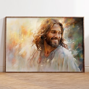 Laughing Christ Christ's Embrace Jesus Picture Jesus Painting Jesus Art Christ's Smile Jesus Watercolor Jesus Wall Art Xmas Jesus Gift Jesus