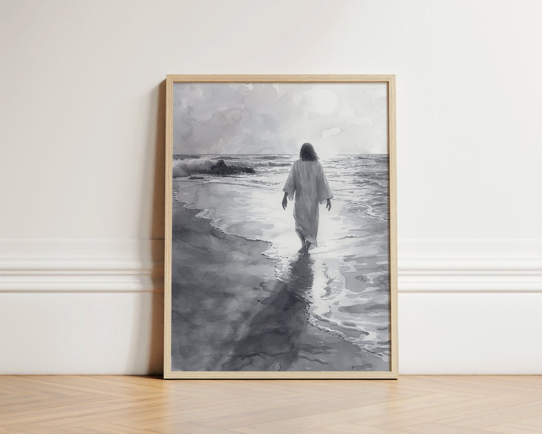 Jesus Walking on Water, Digital Print Download, Watercolor Wall Art