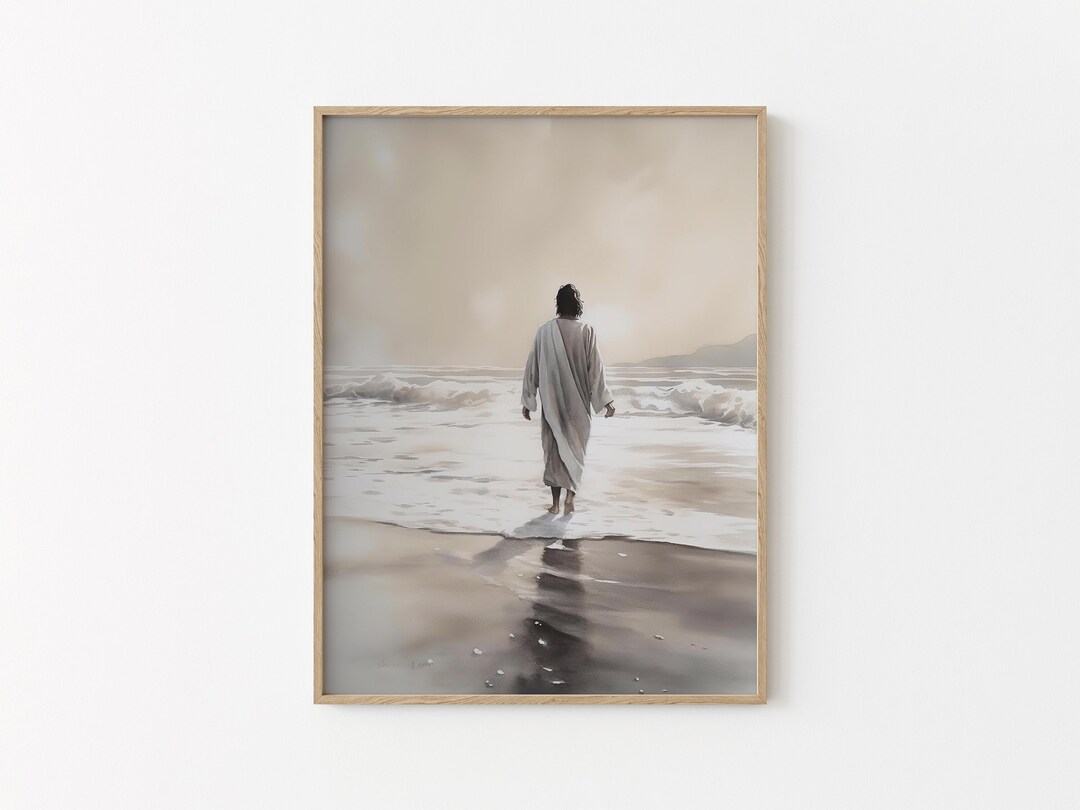 Jesus Walking on Water, Digital Print Download, Watercolor Wall Art