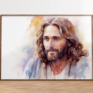 Jesus Christ Watercolor Portrait: Religious Wall Art (Digital Download)
