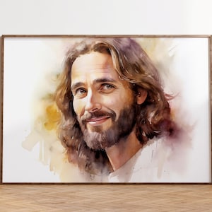 Jesus Christ Watercolor Portrait: Smiling Christ Art (Digital Download)