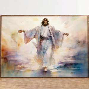 Jesus Walking on Water Print: Christian Watercolor Wall Art