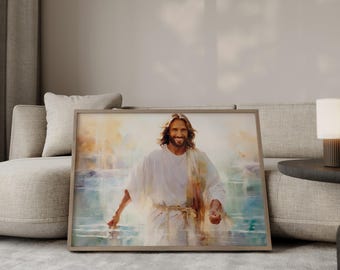 Retrato de Jesucristo sonriente: Póster de arte cristiano