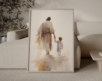 Jesus and Boy Watercolor Print: Christian Home Decor (Digital Download)