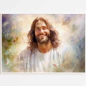 Laughing Christ Christ&#39;s Embrace Jesus Picture Jesus Painting Jesus Art Christ&#39;s Smile Jesus Watercolor Jesus Wall Art Xmas Jesus Gift Jesus