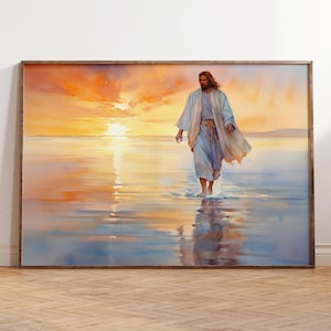 Jesus Walking on Water Watercolor Painting: Christian Wall Art (Digital Download)