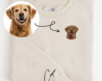 Custom Dog Portrait Embroidered Sweatshirt,Custom Pet Hoodie, Personalized Pet Face and Pet name Sweatshirt,Custom Gift Dog Lover
