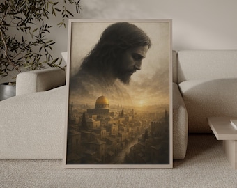 Lámina cristiana de pared: Jesús contemplando Jerusalén / Decoración cristiana para el hogar