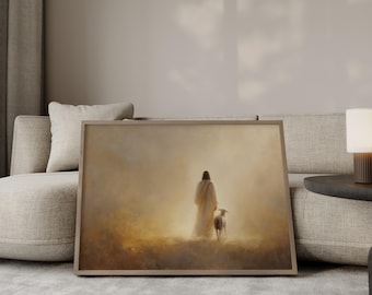 Christian Wall Art Print – Jesus Leaves the 99 | Faith Decor Gift for Home Decor