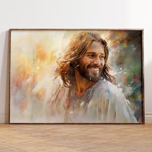 Laughing Christ Christ&#39;s Embrace Jesus Picture Jesus Painting Jesus Art Christ&#39;s Smile Jesus Watercolor Jesus Wall Art Gift COMES IN 5 SIZES