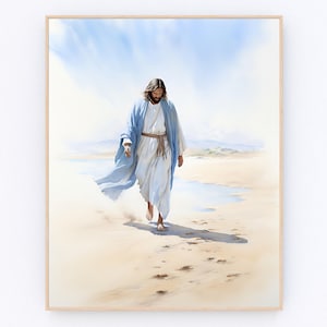 Jesus Walking on Water, Jesus Painting, Jesus Picture, Jesus Art, Christian Wall Art, Christ&#39;s Embrace, Laughing Christ, Jesus Watercolor