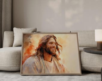 Portrait de Jésus-Christ riant : affiche d'art de la foi chrétienne