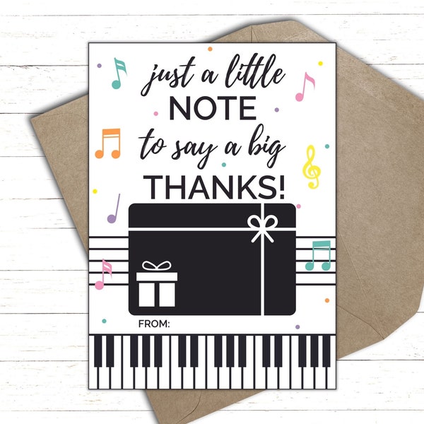 Music Teacher Gift Card Holder | Music Lover Appreciation Card | Band Teacher Thank You | Piano Teacher Appreciation