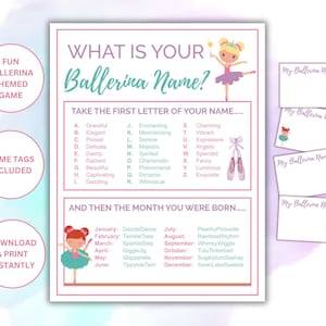 What Is Your Ballerina Name Printable Game | Ballet Themed Party Game | Ballerina Party Name Game