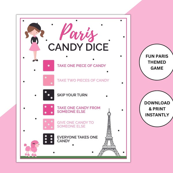 Paris Candy Dice Printable Game | Paris Themed Party Game | DIY Party Activity