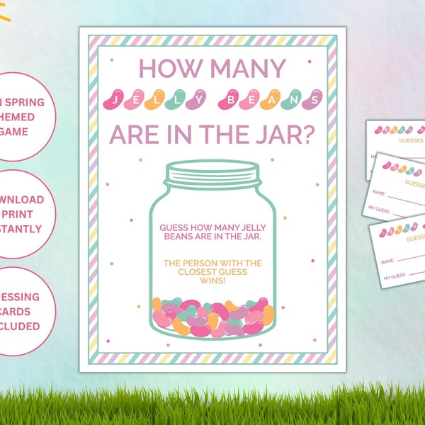 Printable Jelly Bean Guessing Game Sign and Cards | Guess How Many Jelly Beans Game | Candy Guessing Game | Spring Game | Baby Shower Game