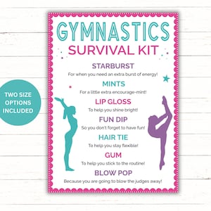 Afdrukbare gymnastiek-overlevingskit | Gymnastiek ontmoet cadeau-idee| Turnster cadeau| Gymnastiek traktatie cadeaukaartje | Gymnastiek Goody Bags