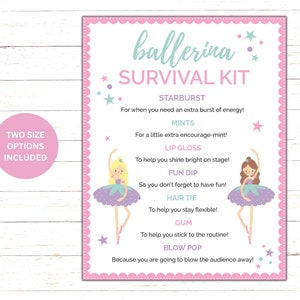 Printable Ballerina Survival Kit | Dance Recital Gift Idea| Ballerina Gift| Dance Studio Gift | Dance Treat Bags