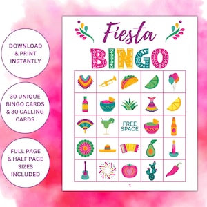 30 Printable Fiesta Themed Bingo Cards | Fiesta Party Games | Fiesta Themed Party Activity | Taco Party Game