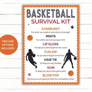 Druckbare Mädchen Basketball Survival Kit | Basketball Spieler Geschenkidee | Basketball Team Geschenkidee | Basketball Team Goodie Bag