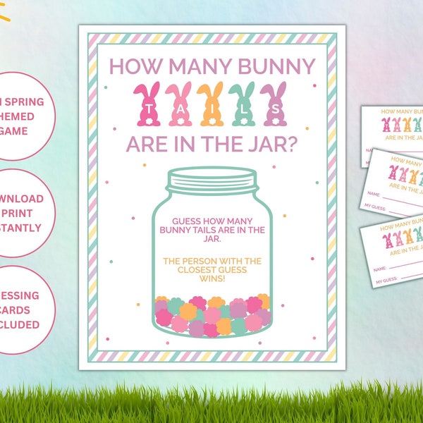Printable Bunny Tails Guessing Game Sign and Cards | Guess How Many Bunny Tails Are in the Jar Game |  | How Many Cotton Tails Game